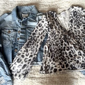 Forever 21 Denim Jacket, size S. Animal print flare long sleeve, size S.